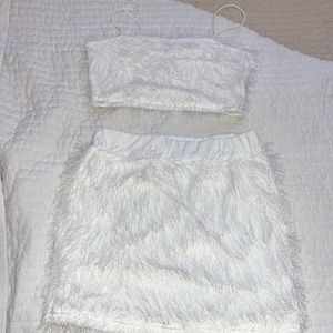 Shein Two Piece Fuzzy White Set M